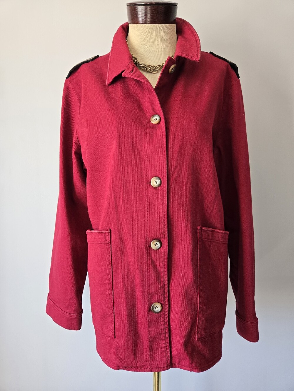 Maison 123 Paris Maroon Button-Front Jacket With Shoulder Epaulets. Size 44 L/XL